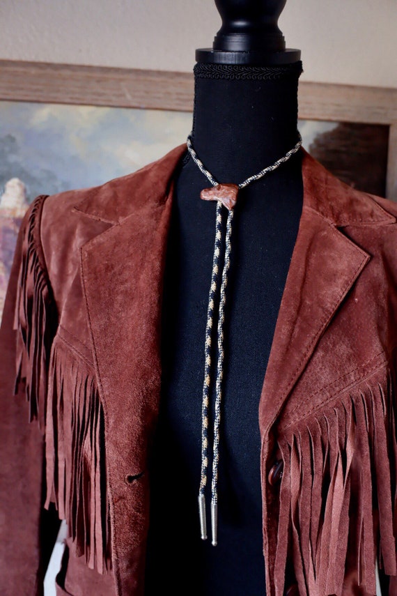 Vintage 1970s Black and Tan Western Bolo Tie with… - image 4