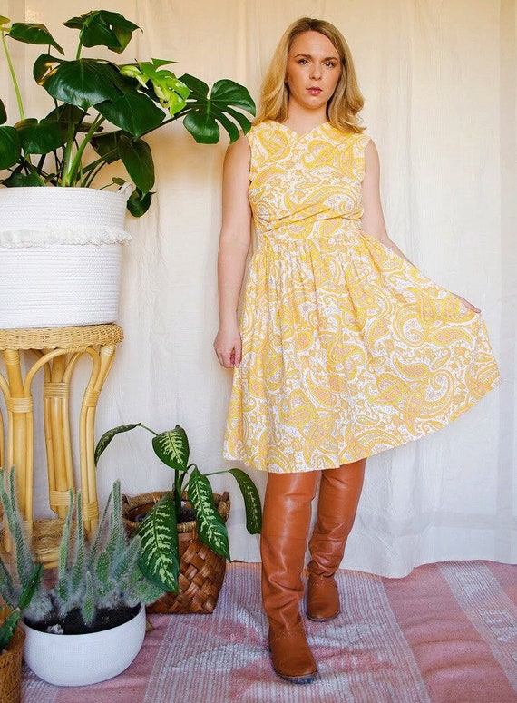 Vintage 1960s Yellow Paisley Crepe Party Dress - image 9