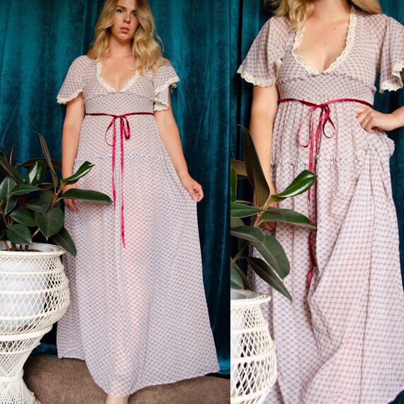 Vintage 1970s Ruffle Sleeve Prairie Maxi Dress