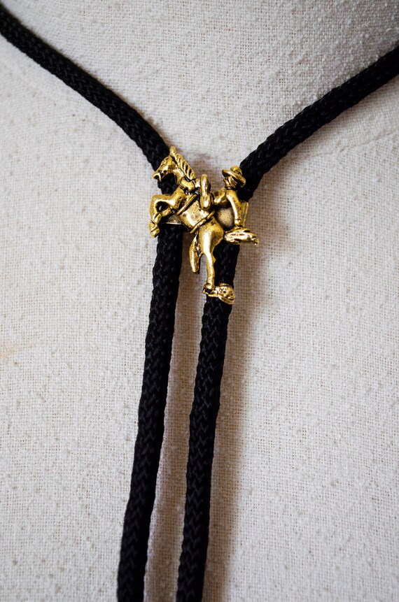 Vintage Bolo Tie With Cowboy Pendant - image 3