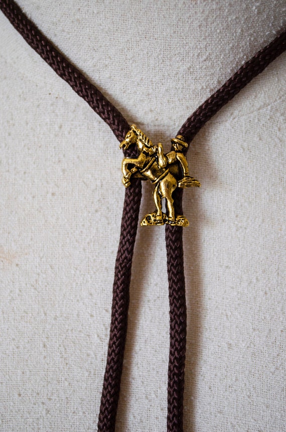 Vintage Bolo Tie With Cowboy Pendant - image 5