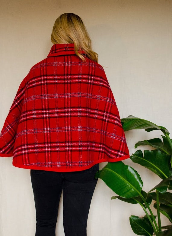 Vintage 1950s 1960s Plaid Wool Reversible Cape Re… - image 4