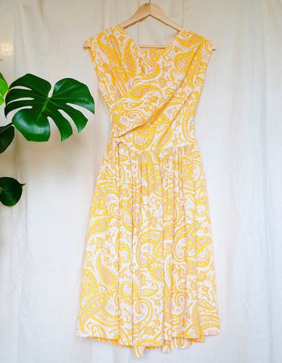 Vintage 1960s Yellow Paisley Crepe Party Dress - image 6