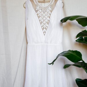 Vintage 1960s Jack Bryan California White Chiffon Beaded Rhinestone Cocktail Dress image 2