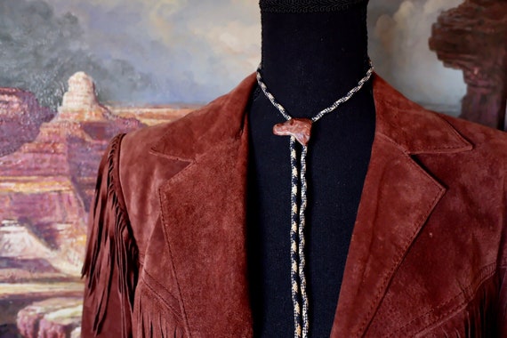Vintage 1970s Black and Tan Western Bolo Tie with… - image 3
