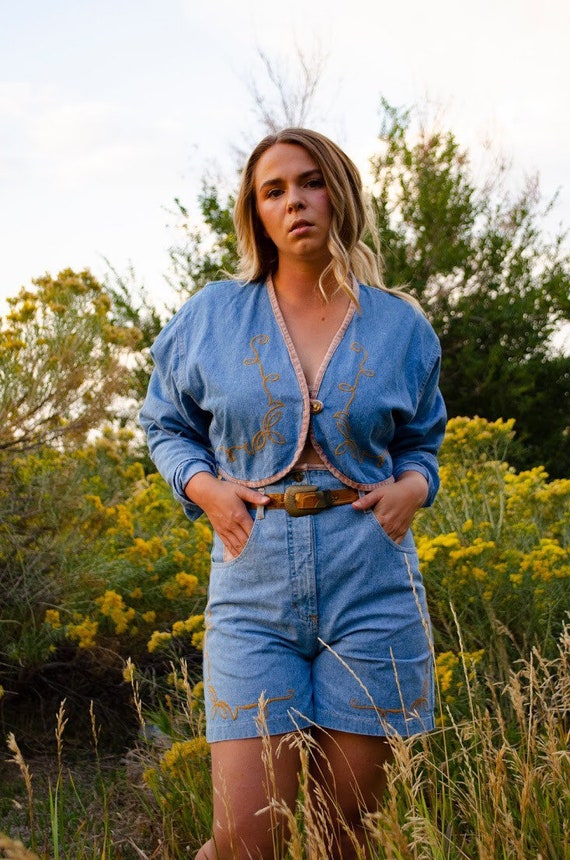 Vintage 90s Denim Matching Western Set 2 Piece