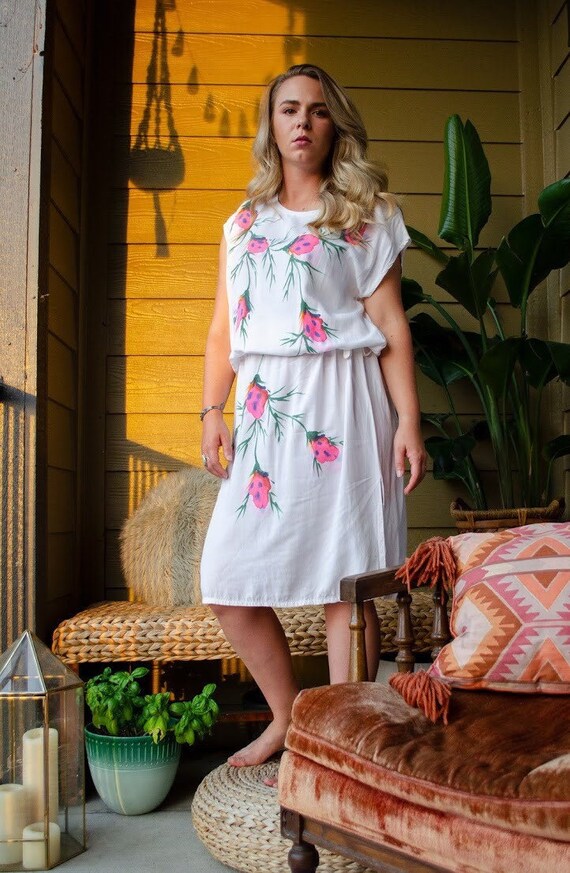 Vintage 1970s Painted Beach Coverup Dress