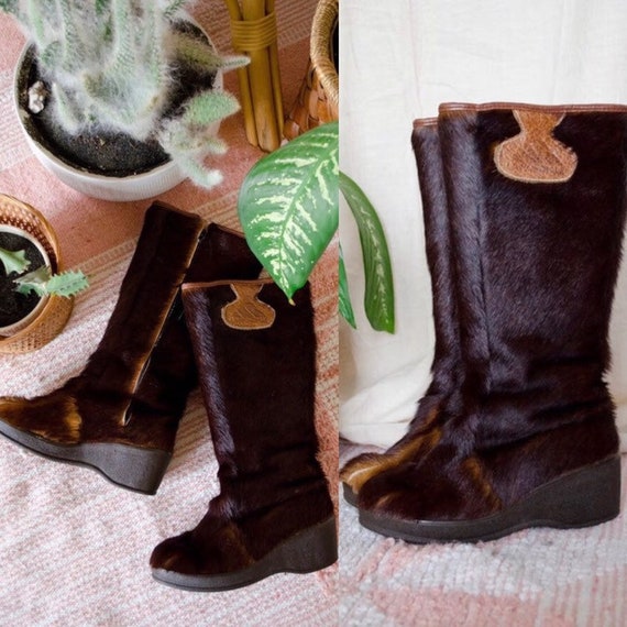 Vintage 1970s Apres Ski Fur Boots Goat Fur Boots B