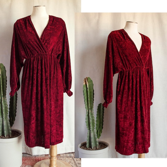 Vintage 1970s Burgundy Terry Cloth Dress - image 1