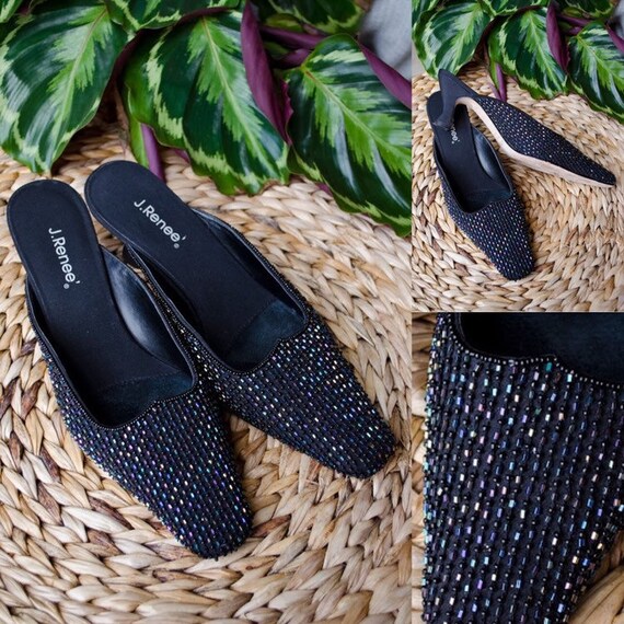 Vintage 1980s J Renee Beaded Kitten Heel Mules Vin