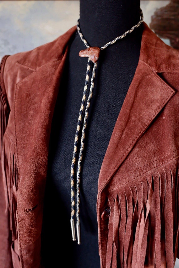 Vintage 1970s Black and Tan Western Bolo Tie with… - image 2