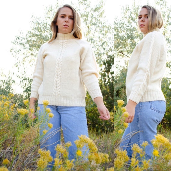 Vintage Ivory Cable Knit Wool Sweater