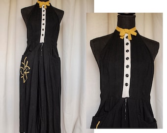 Vintage 1940s Black Halter Sun Dress