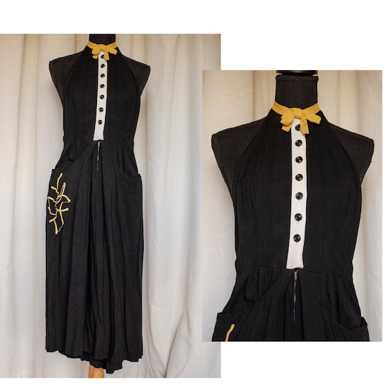 Vintage 1940s Black Halter Sun Dress - image 1