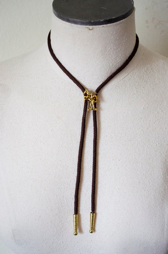 Vintage Bolo Tie With Cowboy Pendant - image 4