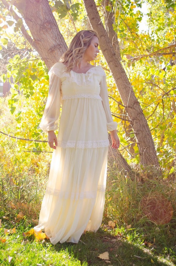Vintage 1970s Ivory Ruffle Maxi Dress