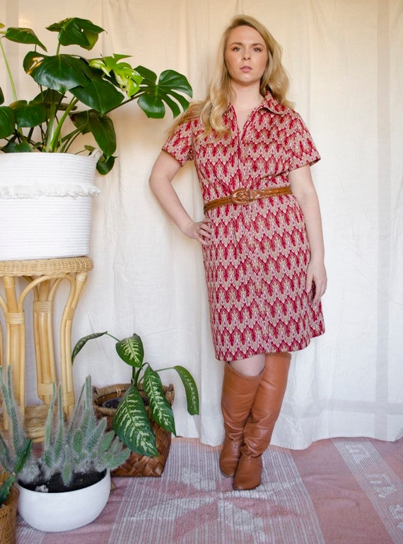 Vintage 1970s Zipper Front Midi Dress