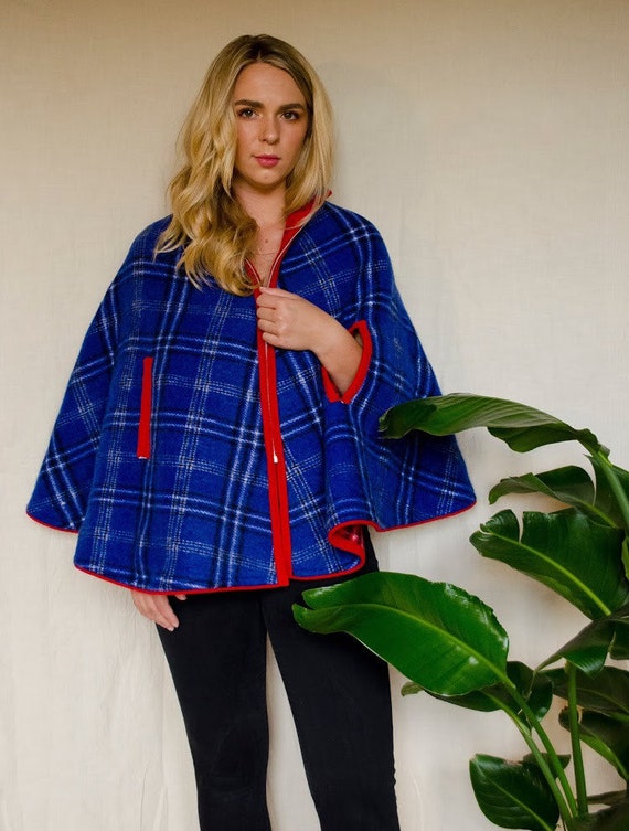 Vintage 1950s 1960s Plaid Wool Reversible Cape Re… - image 6