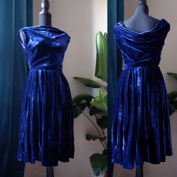 Vintage 1960s Blue Velvet Dress