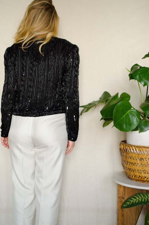 Vintage Silk Black Beaded Blouse - image 4