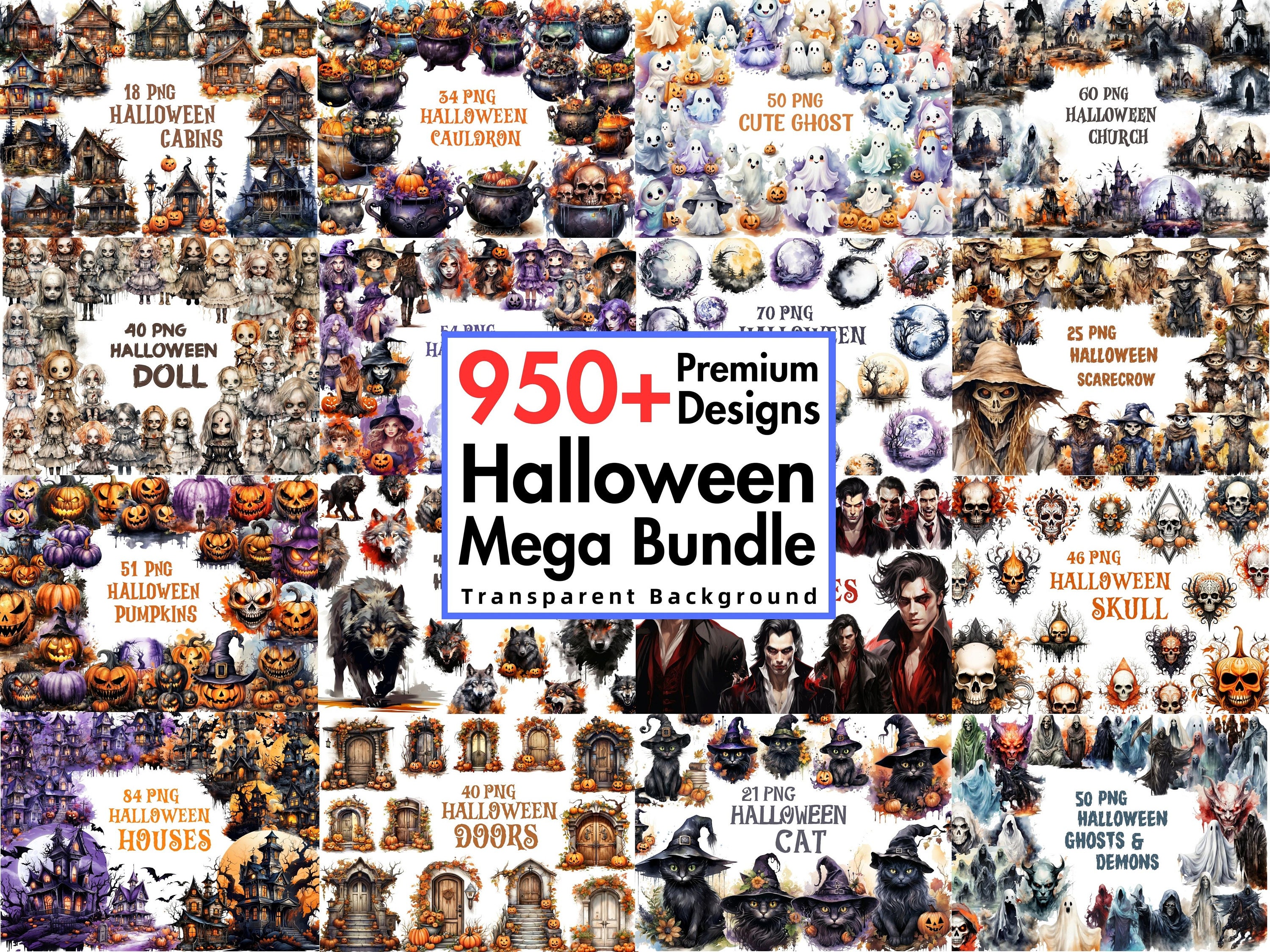 Halloween Mega Bundle, Halloween Png, Halloween Clipart, All In One Bundle, Transparent Background, 950+ Png Premium Bundle