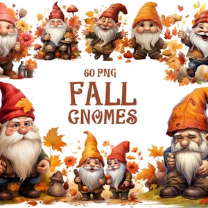 Watercolor Fall Gnomes Png, Fall Sublimation, Fall Png Trendy, Autumn Gnome Clipart, Transparent Background, 60 Png Premium Bundle