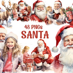 Watercolor Santa Png, Santa Claus Clipart, Santa Graphic, Santa Digital Design, Sublimation, Transparent Background, 48 Png Premium Bundle