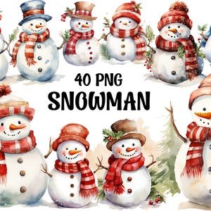 Aquarell Schneemann Png, Winter Clipart, Süßer Schneemann Png, Urlaub Bundle, Weihnachtsgrafiken, Transparenter Hintergrund, 40 Png Premium Bundle