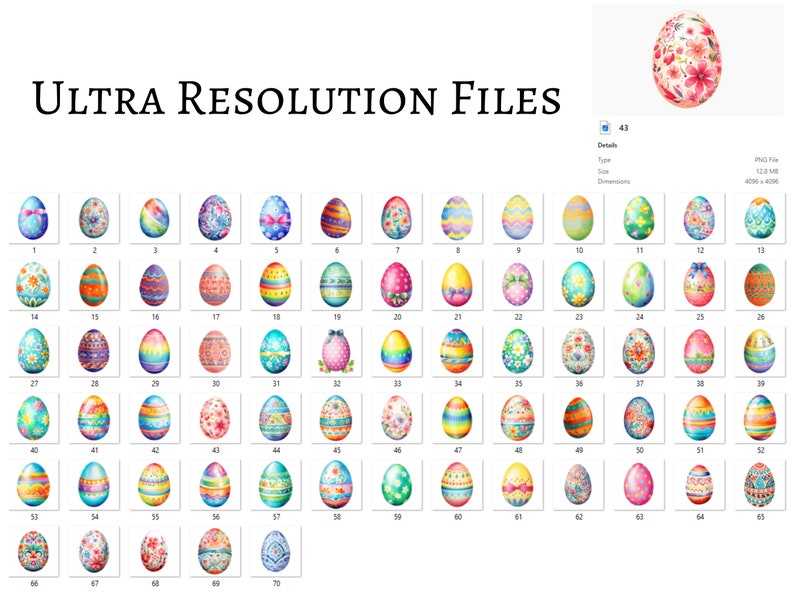 Watercolor Easter Eggs Clipart, Happy Easter Png, Easter Sublimation, Easter Designs, Commercial Use, Transparent Background, 70 Pngs Bundle
