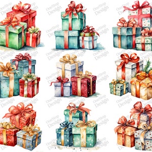 Watercolor Christmas Presents Png, Presents Clipart, Cute Gifts Clipart, Png Sublimation File, Transparent Background, 38 Png Premium Bundle