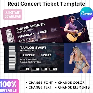 Gefälschte Konzertticket-Vorlage, Ereignisprogramm-Vorlage, benutzerdefinierte Tickets, Canva-Vorlage, DIY-Veranstaltungskarte, nur Canva Free-Konto erforderlich
