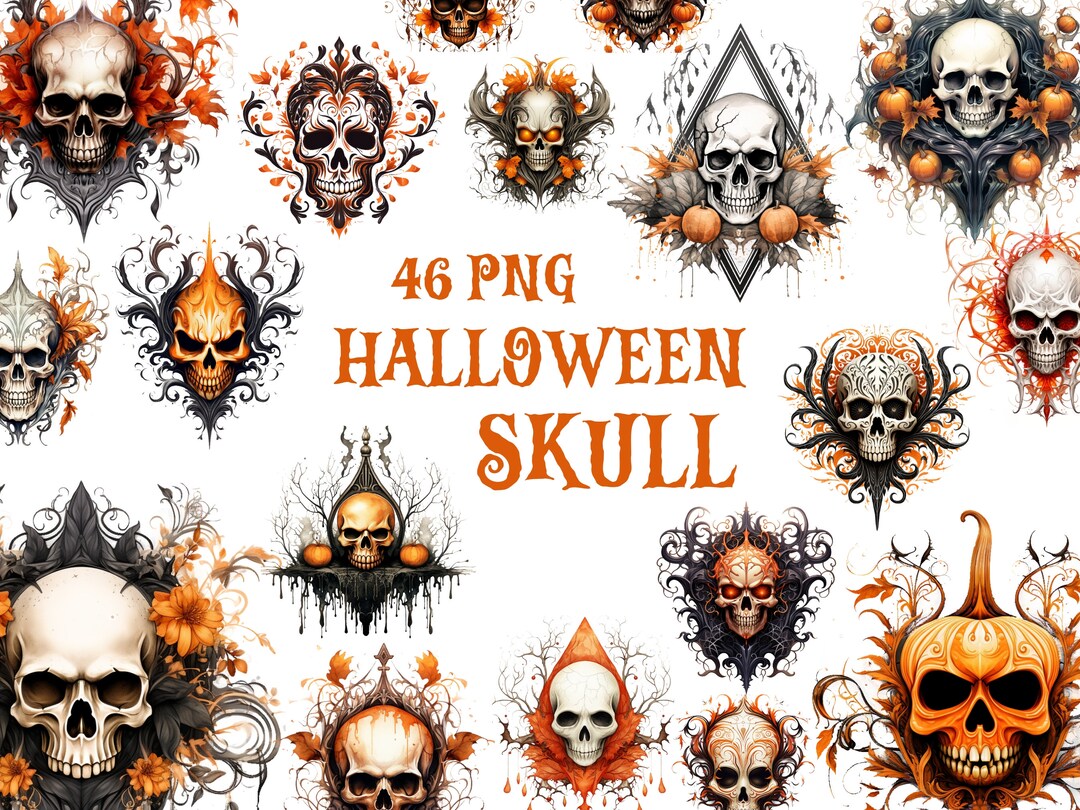 Watercolor Halloween Skull Png, Skull Sublimation, Halloween Png Bundle ...