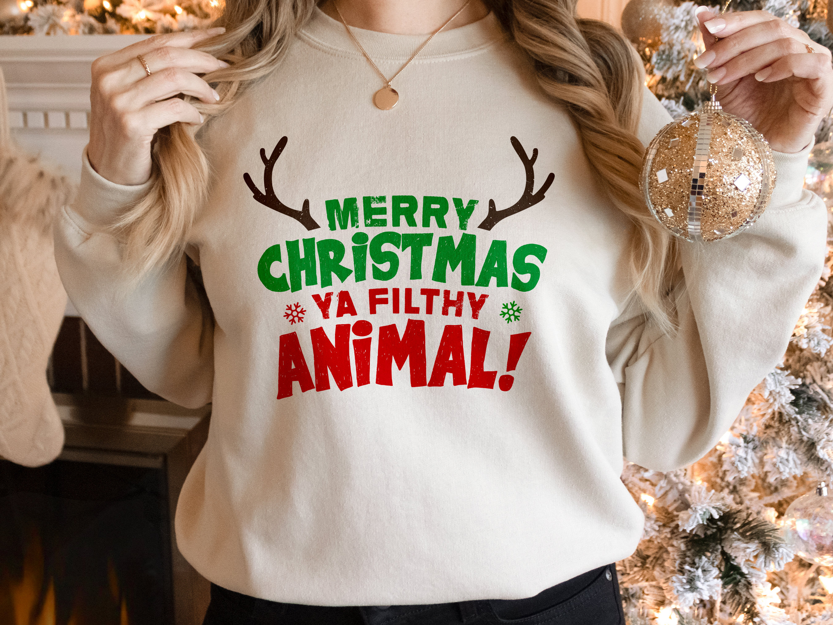 Kids Merry Sweatshirt Merry Christmas Ya Filthy Animal GIF, Merry