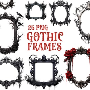Watercolor Gothic Frame Png, Dark Fantasy Watercolor, Vintage Picture Frame, Ornate Frame, Haunting Decoration, Creepy Border, 25 Png Bundle