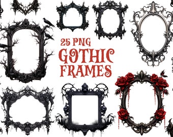 Watercolor Gothic Frame Png, Dark Fantasy Watercolor, Vintage Picture Frame, Ornate Frame, Haunting Decoration, Creepy Border, 25 Png Bundle