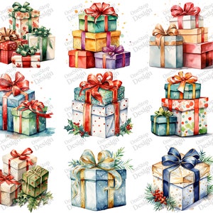 Watercolor Christmas Presents Png, Presents Clipart, Cute Gifts Clipart, Png Sublimation File, Transparent Background, 38 Png Premium Bundle