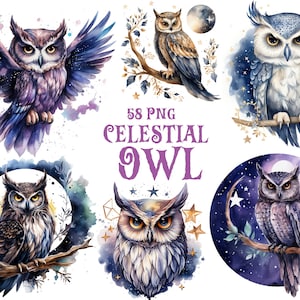 Acquerello Celeste Gufo Png, Gufo Mistico, Sublimazione Del Gufo Magico, Grafica Celeste, Sfondo Trasparente, Pacchetto Premium 58 Png