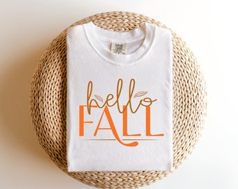 Hello fall svg, fall shirt svg, thanksgiving svg, autumn leaves svg, hello autumn svg, hello fall png, digital design in 7 different formats