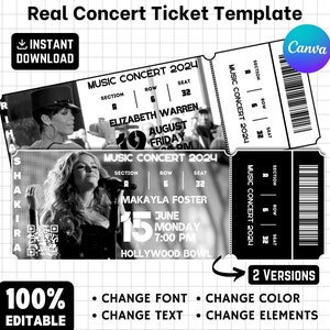 Bearbeitbares Konzertticket Canva-Vorlage, gefälschtes personalisiertes Ticket, druckbares Ticket, kein Premium-Konto erforderlich, benutzerdefiniertes Konzertticket
