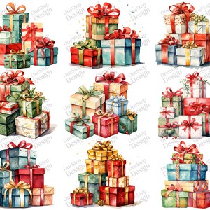 Watercolor Christmas Presents Png, Presents Clipart, Cute Gifts Clipart, Png Sublimation File, Transparent Background, 38 Png Premium Bundle