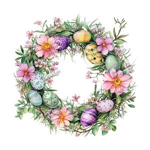 Watercolor Easter Wreath Clipart, Easter Png Design, Easter Graphics, Spring Clipart, Commercial Use, Transparent Background, 40 Pngs Bundle, Watercolor Clipart, Cottagecore Easter, Cute Easter Clipart, Commercial Use, Watercolor Easter, Sublimation