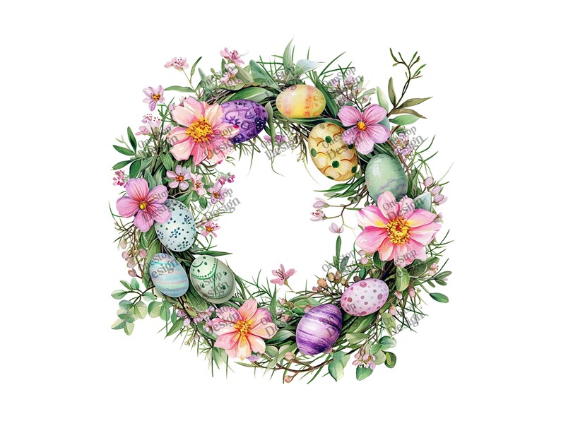 Watercolor Easter Wreath Clipart, Easter Png Design, Easter Graphics, Spring Clipart, Commercial Use, Transparent Background, 40 Pngs Bundle, Watercolor Clipart, Cottagecore Easter, Cute Easter Clipart, Commercial Use, Watercolor Easter, Sublimation