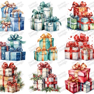 Watercolor Christmas Presents Png, Presents Clipart, Cute Gifts Clipart, Png Sublimation File, Transparent Background, 38 Png Premium Bundle