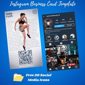 Canva Instagram Business Card Template, ig Business Card, Social Media Template, QR Code Template, DIY Business Card, Influencer Card
