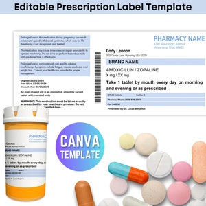 Modelo de etiqueta de prescrição editável do Canva, etiqueta de medicamento para impressão, etiqueta de frasco de prescrição personalizada, etiqueta de frasco de comprimidos, fácil de editar