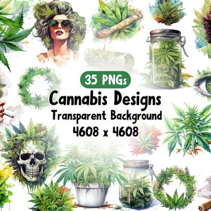 Cannabis acuarela Png, hoja de cannabis Png, clipart de marihuana, stoner Png, diseño de marihuana Png, fondo transparente, paquete premium de 35 Png