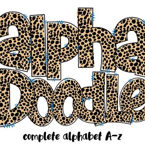 Leopard Print Doodle Alphabet Png, Doodle Letters Png, Doodle Numbers Png, Sublimation Png, Commercial Use, Transparent Background