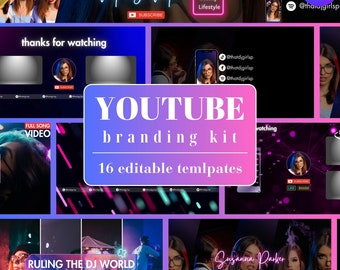 Youtube Branding Kit Neon, Youtube Branding Kit Music, Canva Youtube Template, Youtube Intros Outros, Youtube Banners, Youtube Thumbnails