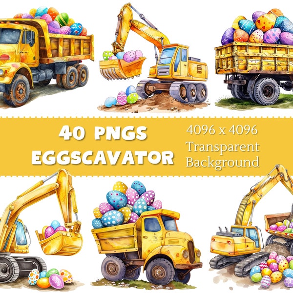 Watercolor Easter Construction Clipart, Easter Graphics, Easter Printable, Boys Easter Design, Transparent Background, 40 Pngs Bundle