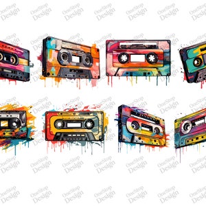 Watercolor Retro Cassettes Clipart, Cassette Tapes Png, Music Graphics ...